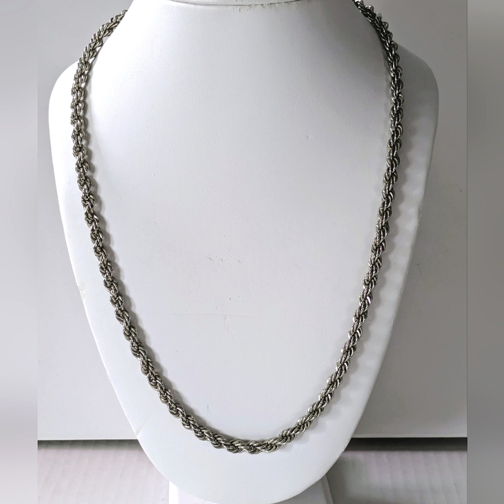 Silver Tone Rope Chain Necklace Vintage Adjustable 24" To 26" Whimsygoth Boho